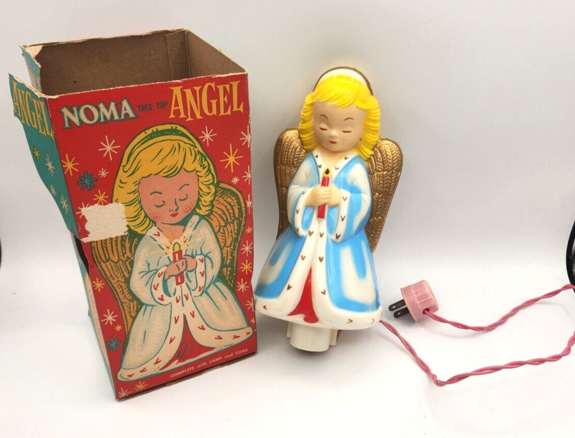 Vintage NOMA Blow Mold Angel Tree Topper Christmas Kitschy Works