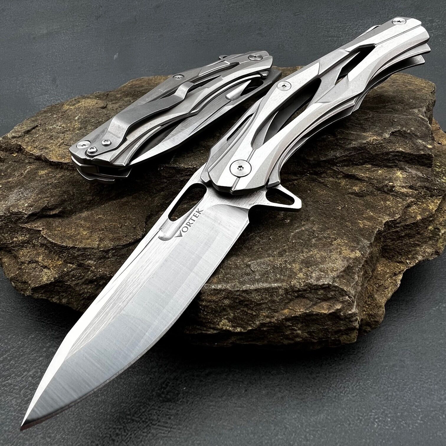VORTEK KRONOS Silver Ball Bearing Heavy Duty D2 Blade Folding EDC Pocket Knife