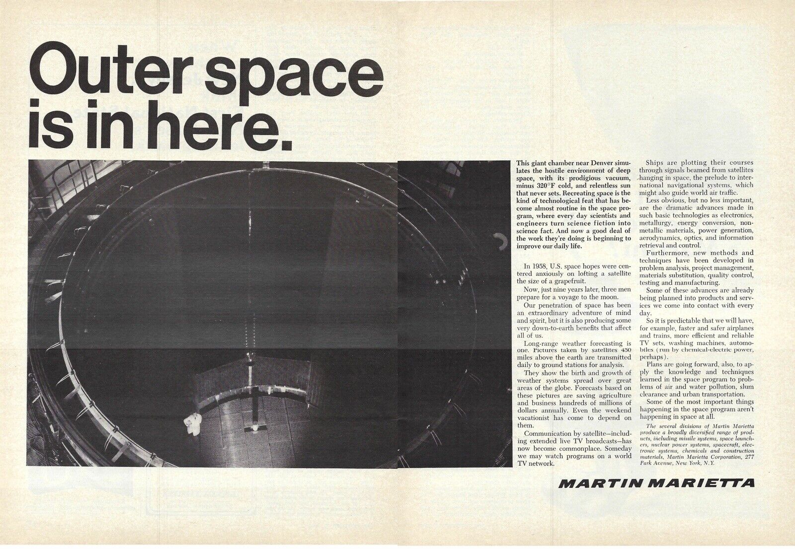 1967 Martin Marietta Outer Space is in Here Giant Chamber Vtg Print Ad/Poster