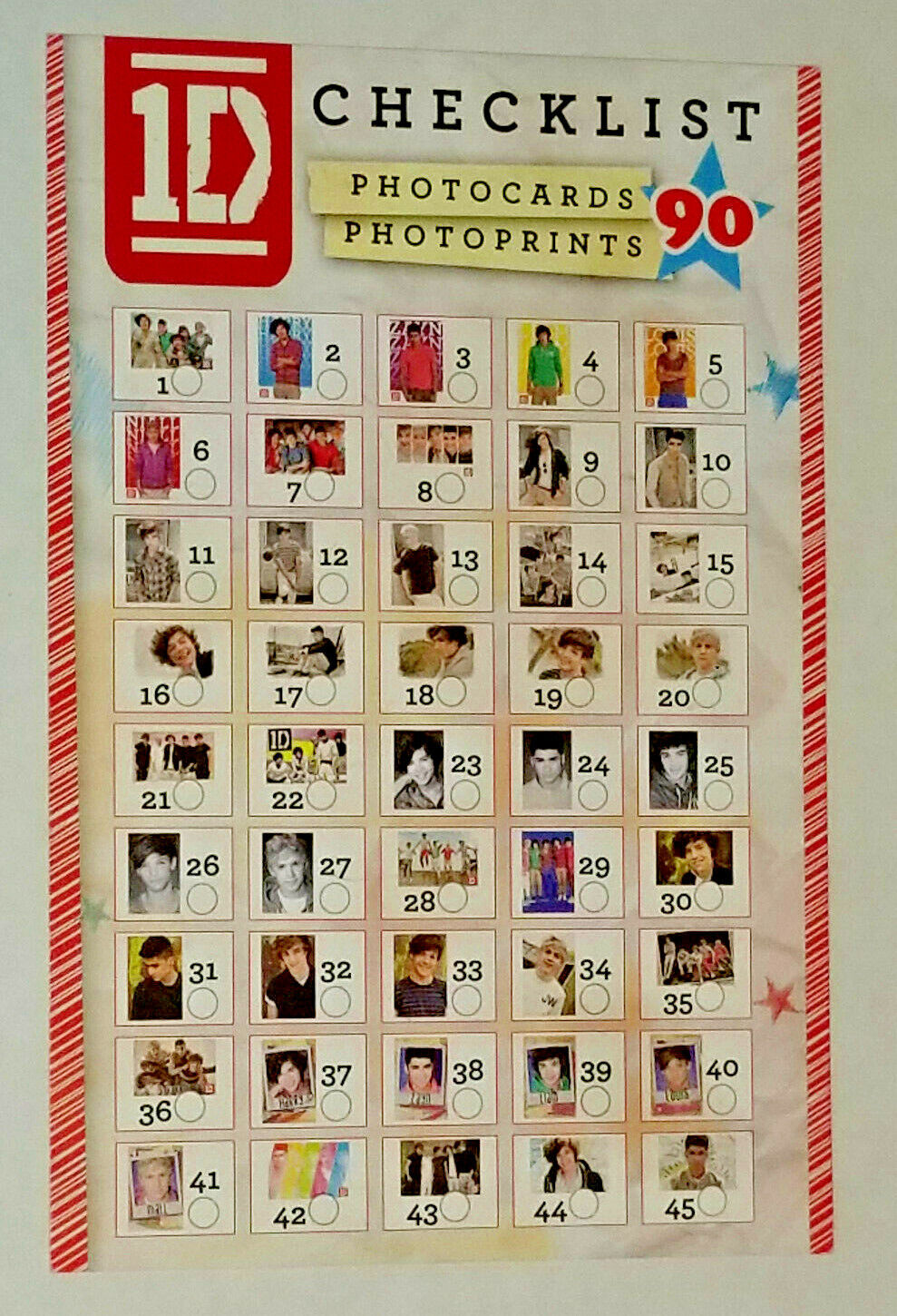 ONE DIRECTION 2012 Panini Global 4x6 Photocards / Photoprints - Checklist - 1D