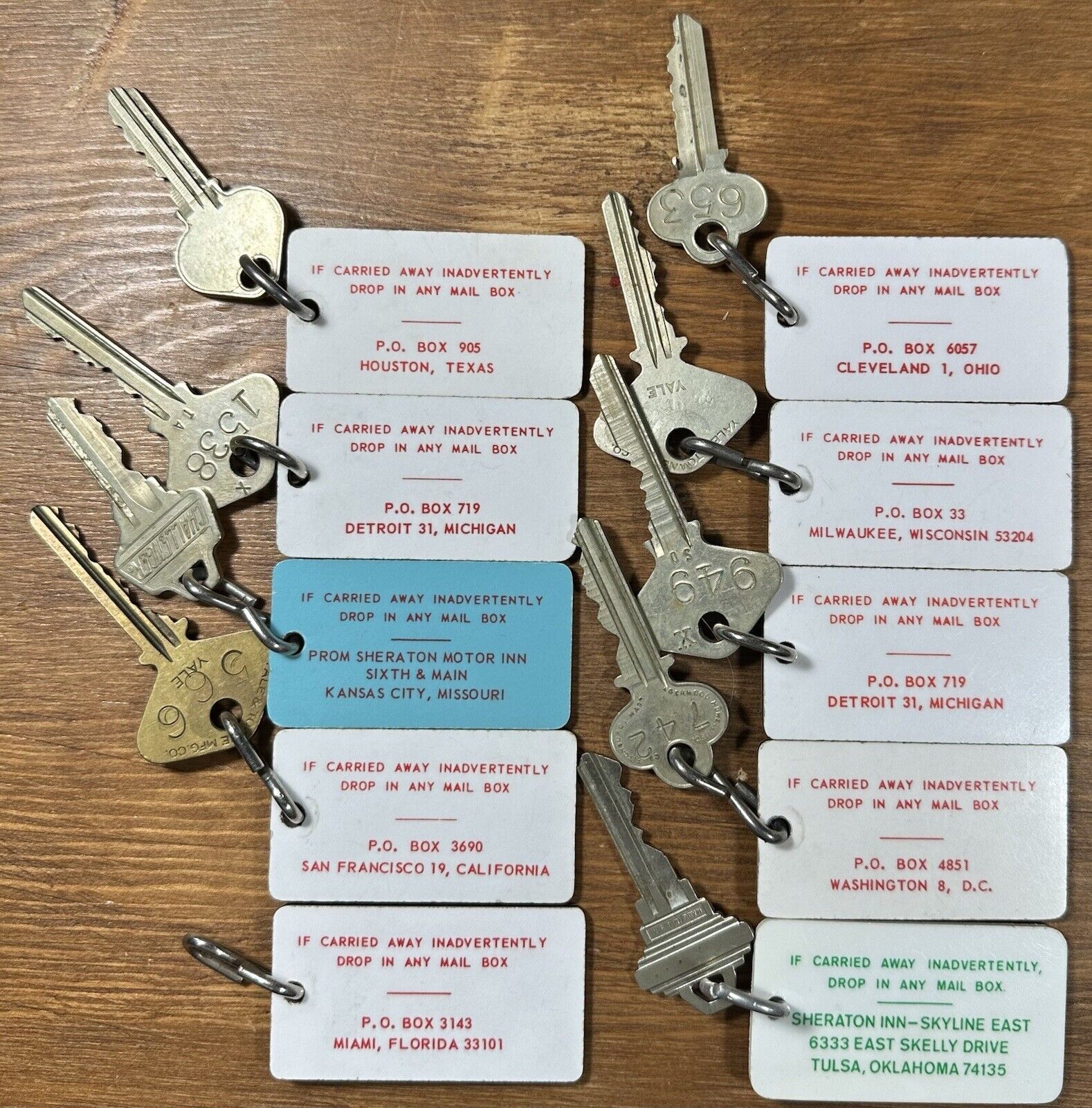 Lot Of 10 Vintage SHERATON HOTEL Room Key & Fobs US Locations Different Cities