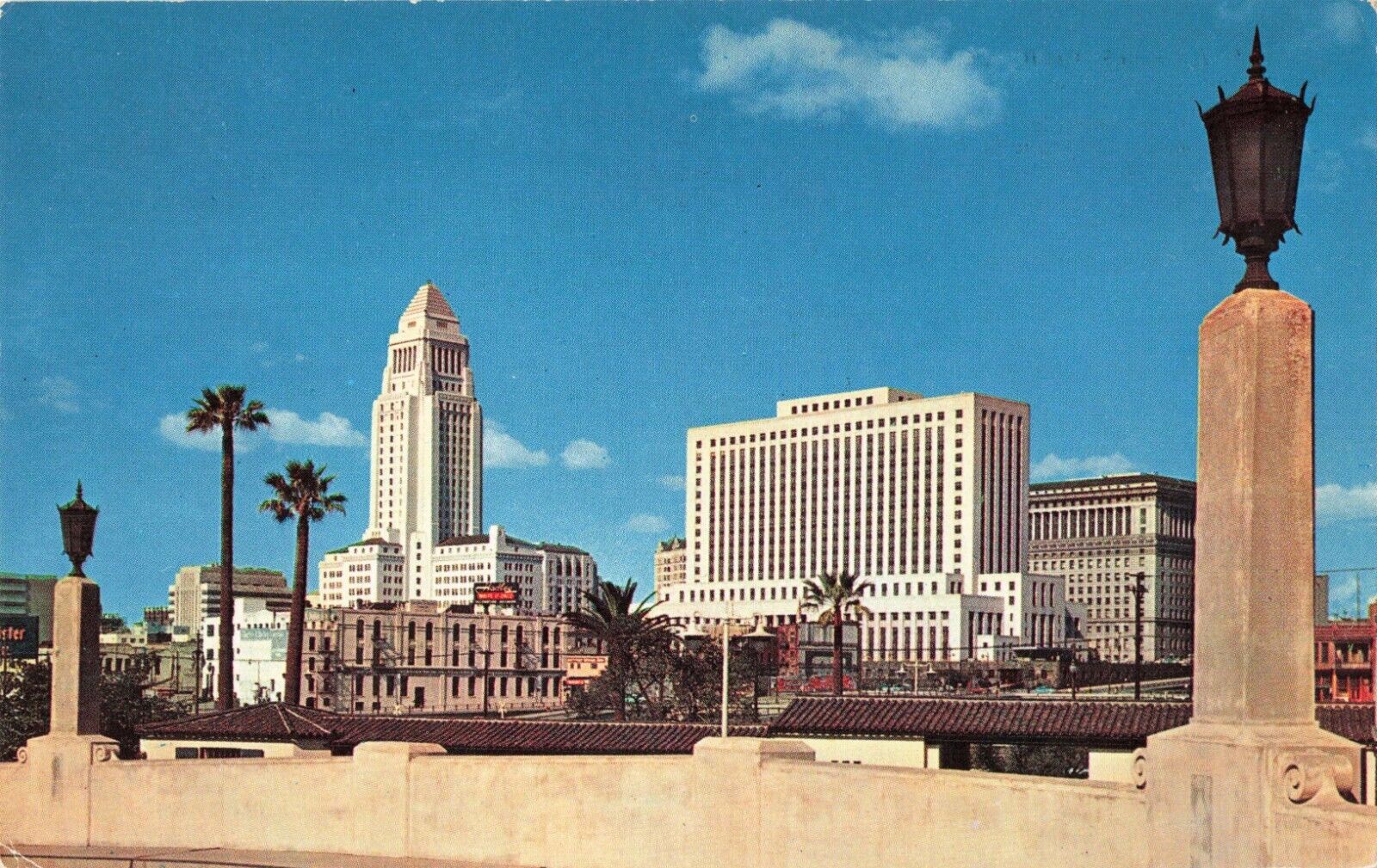 Los Angeles CA, Civic Center Skyline from Union Station, Vintage Postcard