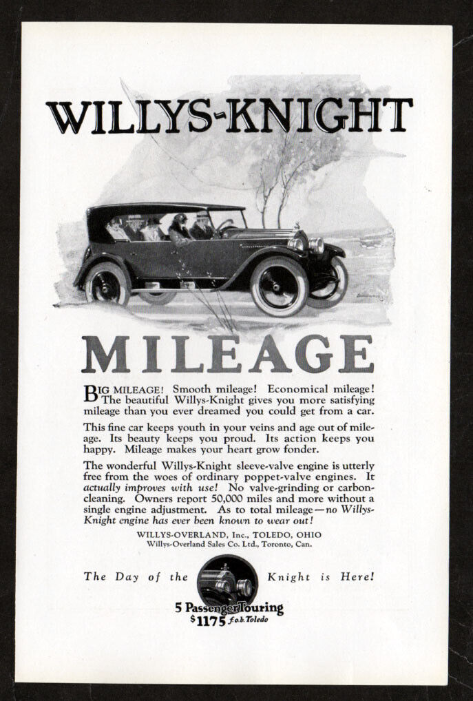 1924 WILLYS-KNIGHT Antique Vintage Original Print AD | Overland Smooth Mileage