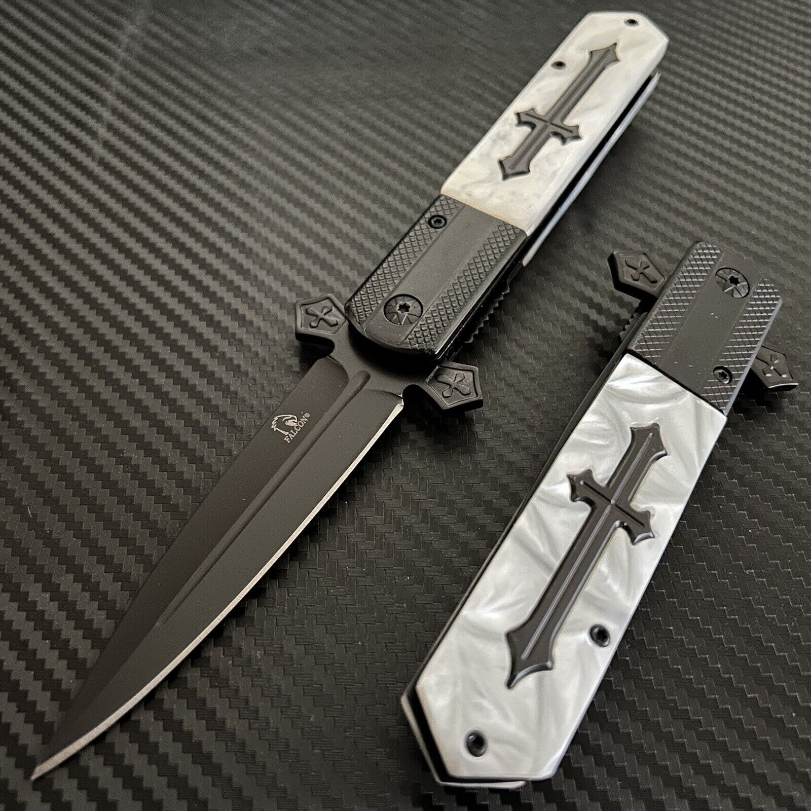 9” Black Pearl Cross Tactical Spring Assisted Folding Pocket Knife Girl’s Knife