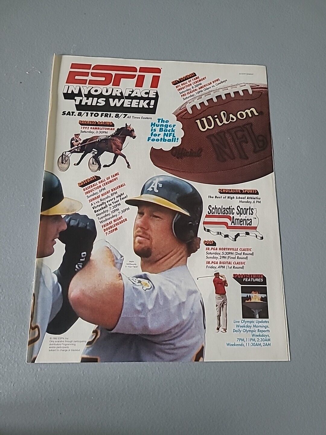1992 ESPN Print Ad TV Advertisement Mark McGwuire 8x11 