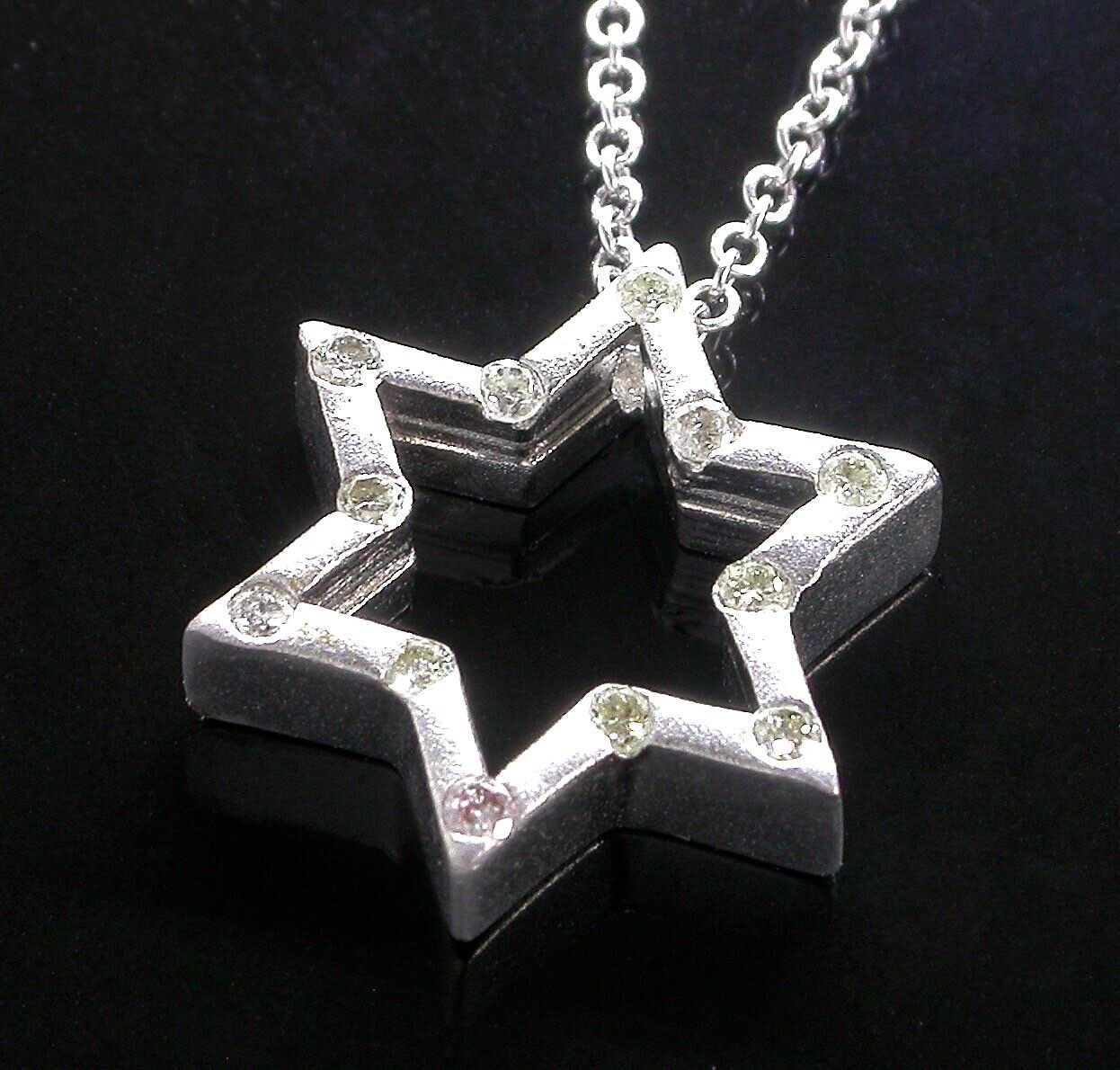 Small Diamond & 14K White Gold Star of David Pendant Necklace by Paula/Alef Bet