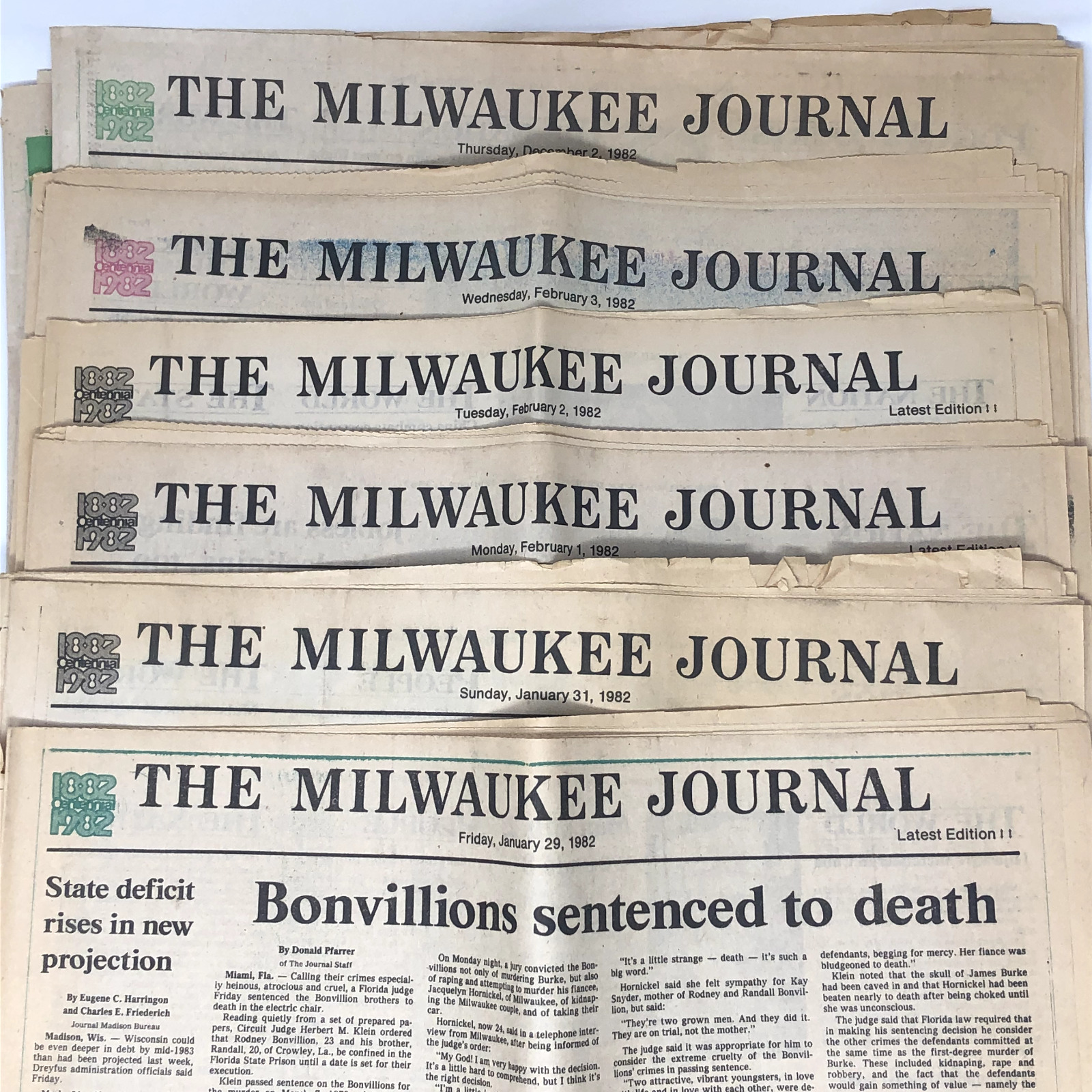 Lot of 6 Milwaukee Journal Newspapers 1982 - Artificial Heart Transplant