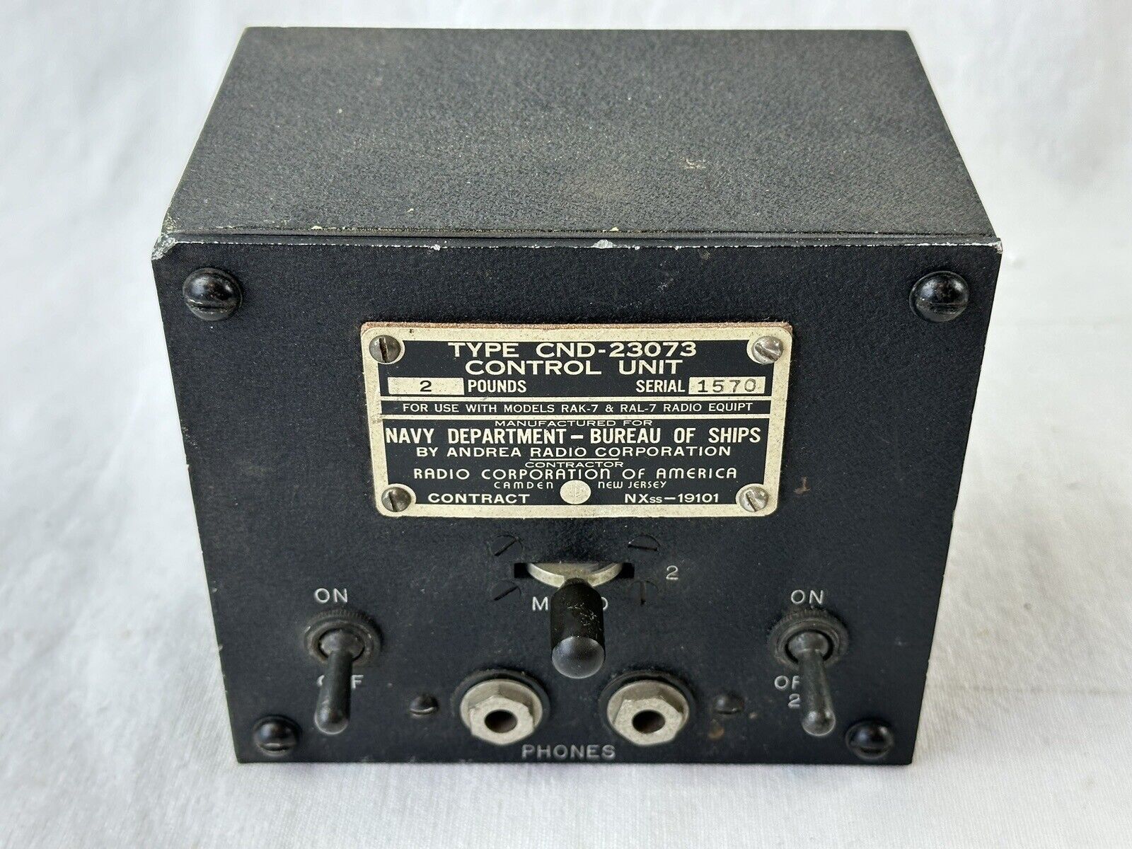 1940s US Navy RCA Control Unit Type CND-23073 Use w/ RAK-7 & RAK-7 Radio rare