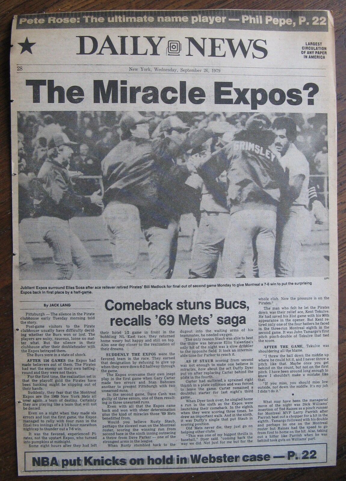 September 26, 1979 Daily News Page THE MIRACLE EXPOS? (Montreal) Elias Sosa
