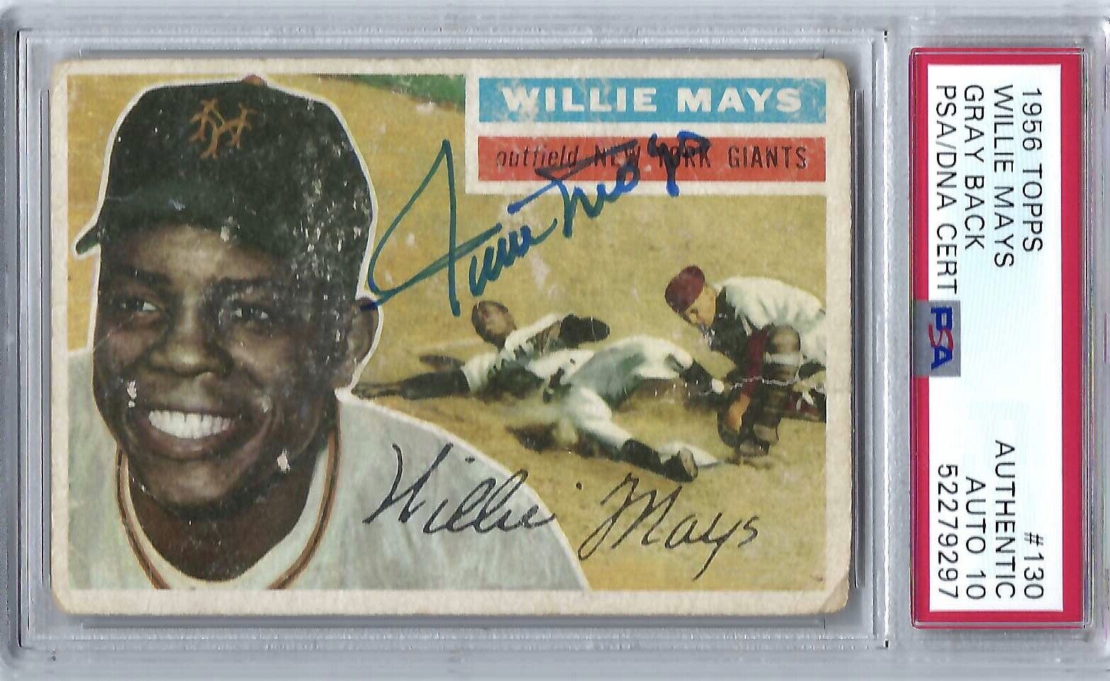 1956 Topps Willie Mays # 130 Autograph Baseball Card    PSA/DNA  - 10