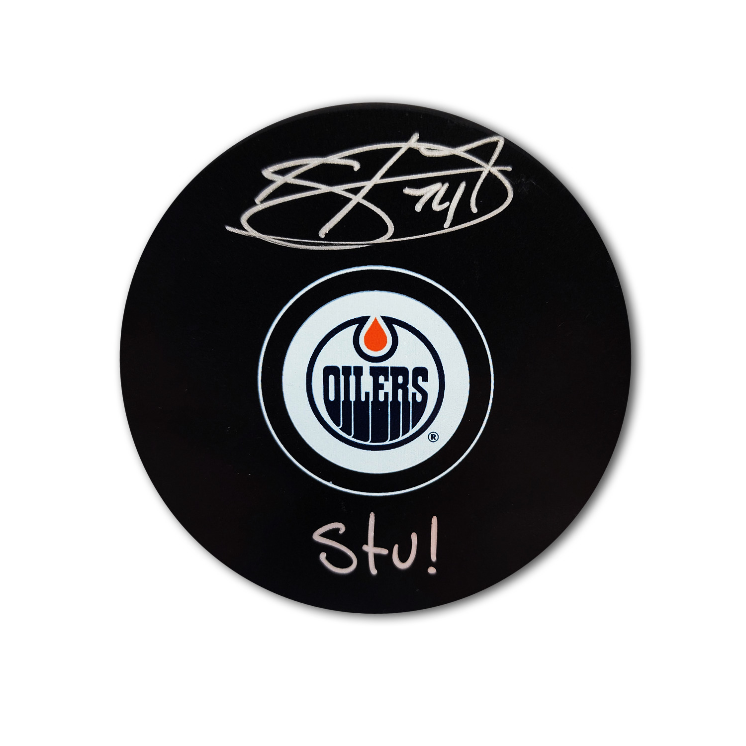 Stuart Skinner Edmonton Oilers Autographed Hockey Puck Inscribed STU