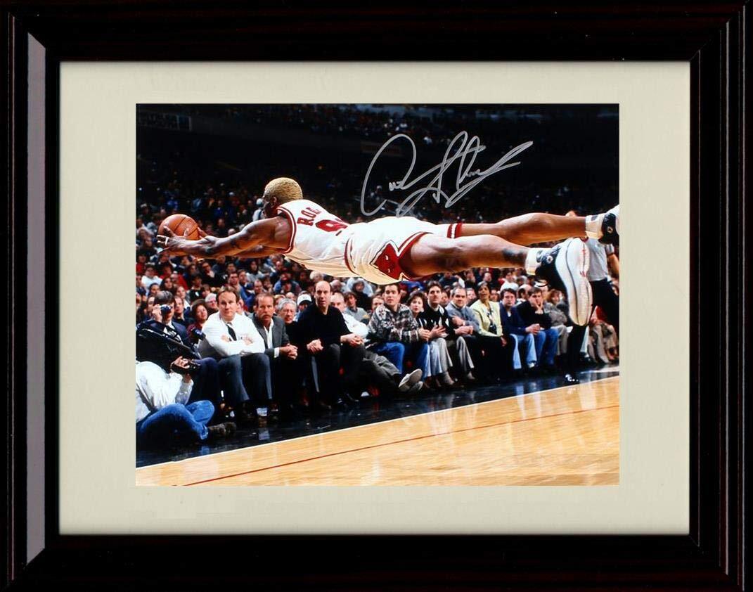 Unframed Dennis Rodman Autograph Replica Print - Defensive Giant Diving - Bulls