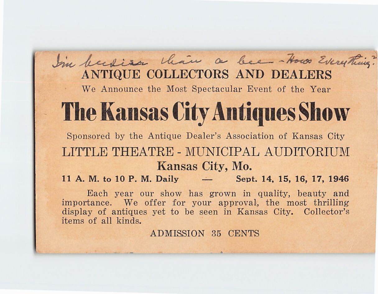 Postcard The Kansas City Antiques Show Announcement