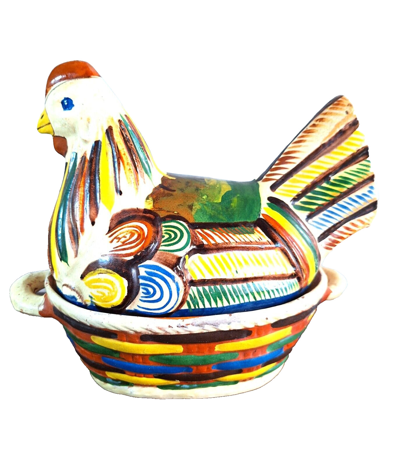 VINTAGE HEN ON NEST MEXICAN POTTERY - 10.5\