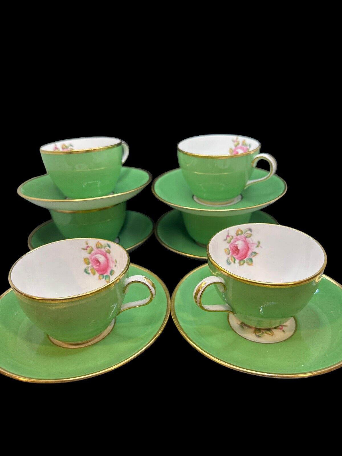 6 New Chelsea Staffs Coffee/Tea Cups And Saucers Green floral. SHABBY 