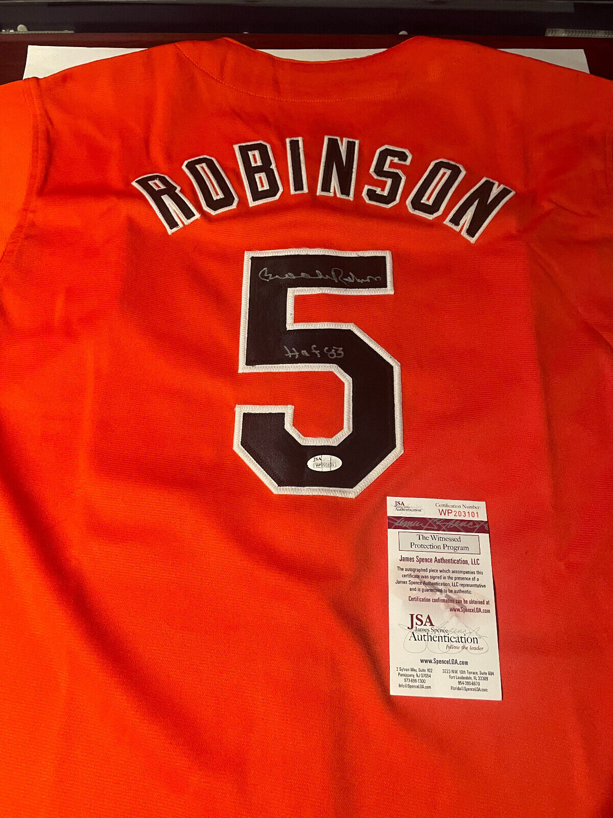 Brooks Robinson Signed Baltimore Orioles Custom Jersey (JSA) Inscribed HOF 83
