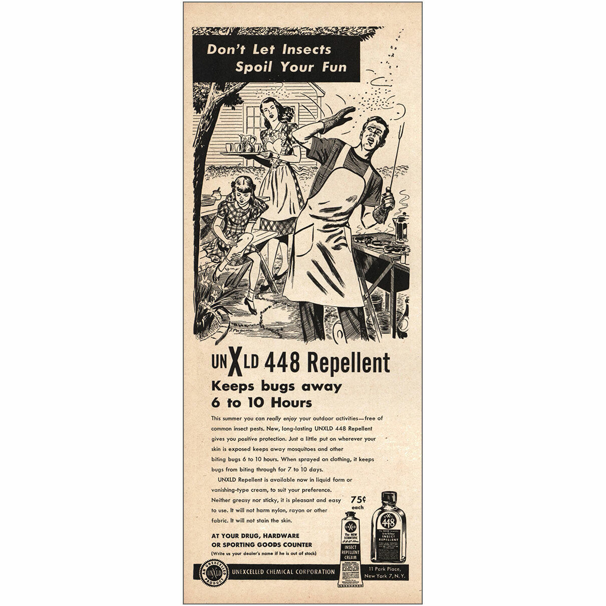 1947 Unxld 448 Repellent: Keeps Bugs Away Vintage Print Ad