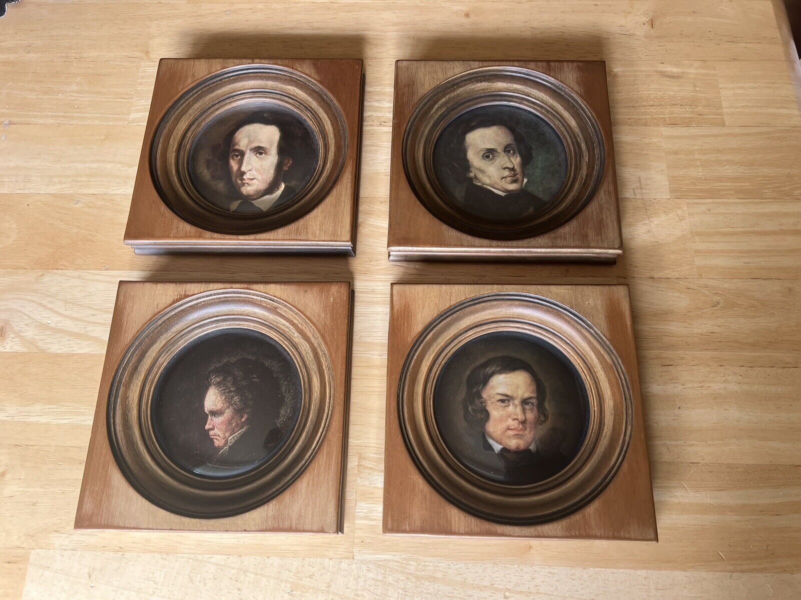 Rare Vintage Famous Pianist Framed Wall Hangings Set Wooden Square History Decor