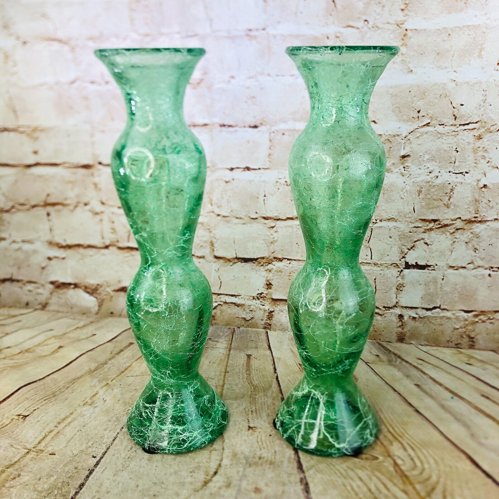 2 vtg decorative glass vase made in spain green 14\