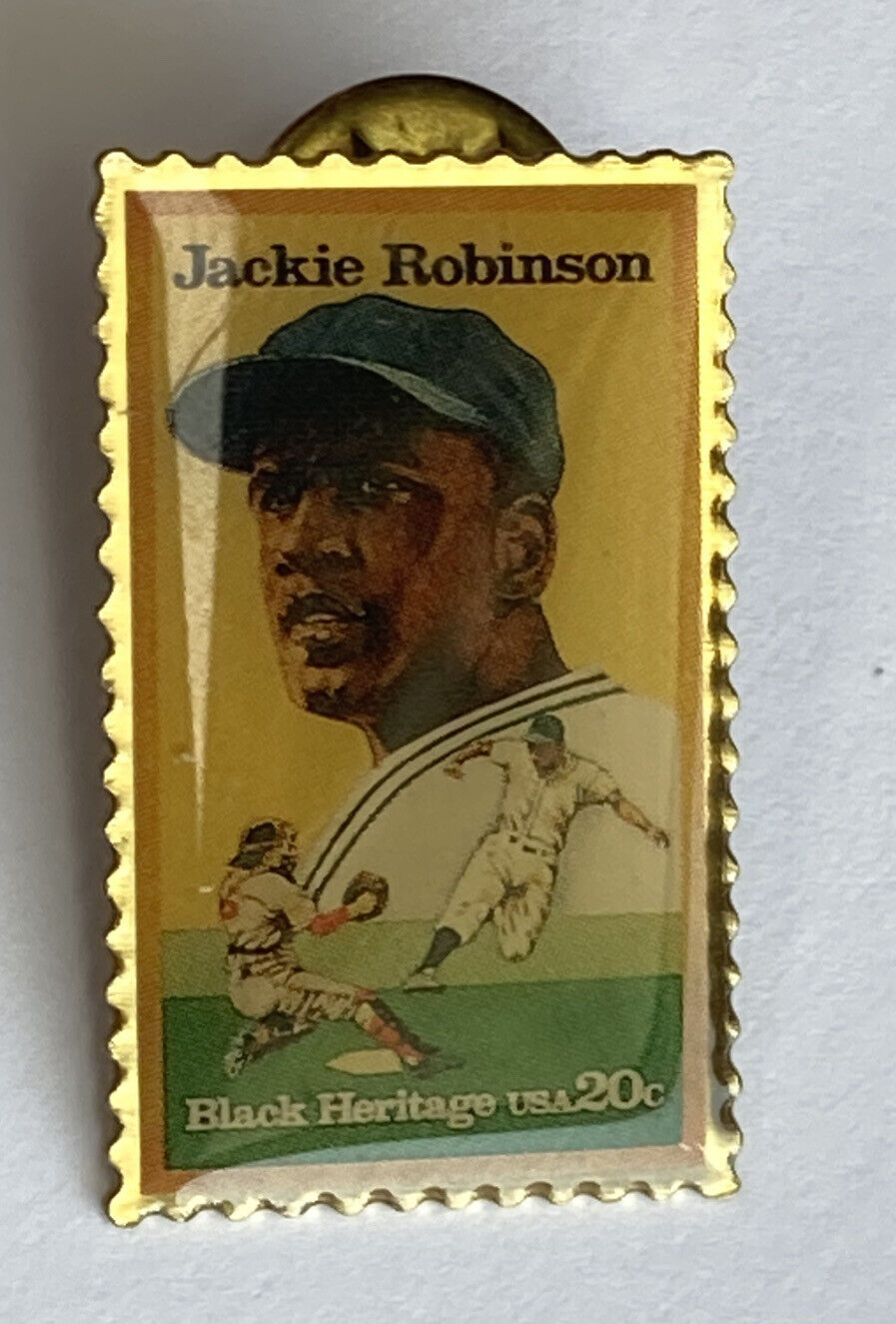 Vintage 1982 McDonald’s Heritage Stamp, Jackie Robinson Lapel Pin - 5/8” Wide