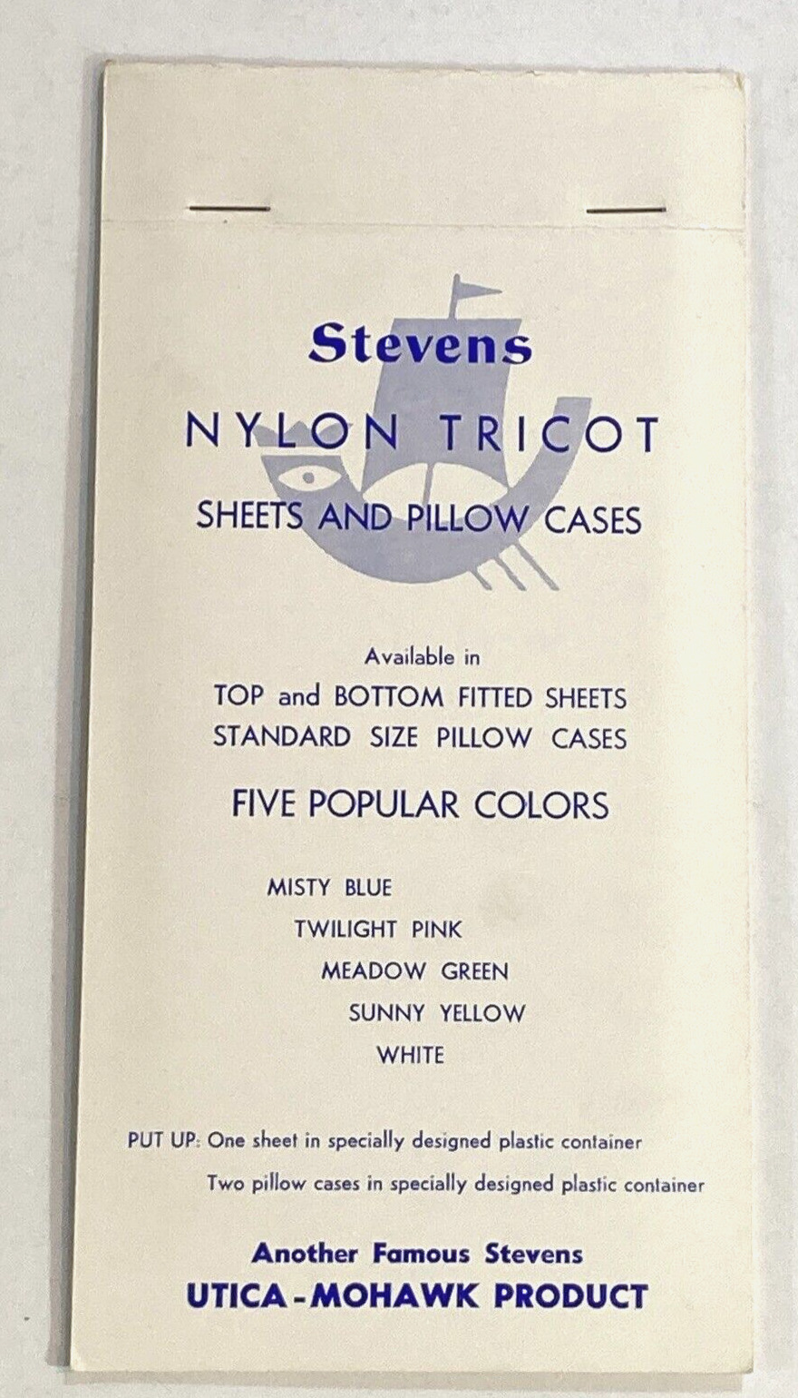 1950s Stevens Nylon Tricot Sheet & Pillow Cases Mid Century Sample Booklet