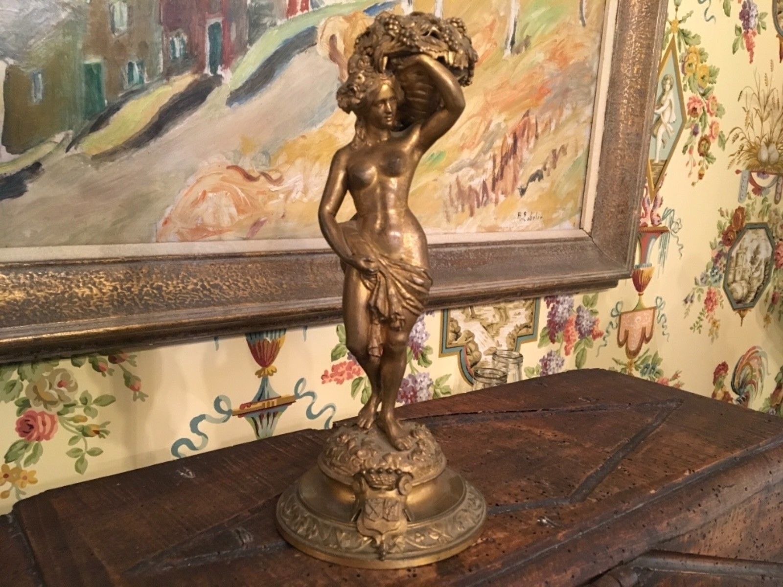 French Metal Statue Candleholder Lady Late 1800s Early 1900s