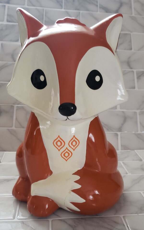 F.A.B. Starpoint Brown & White Fox Large Piggy Coin Bank Ceramic With Rubber Sto