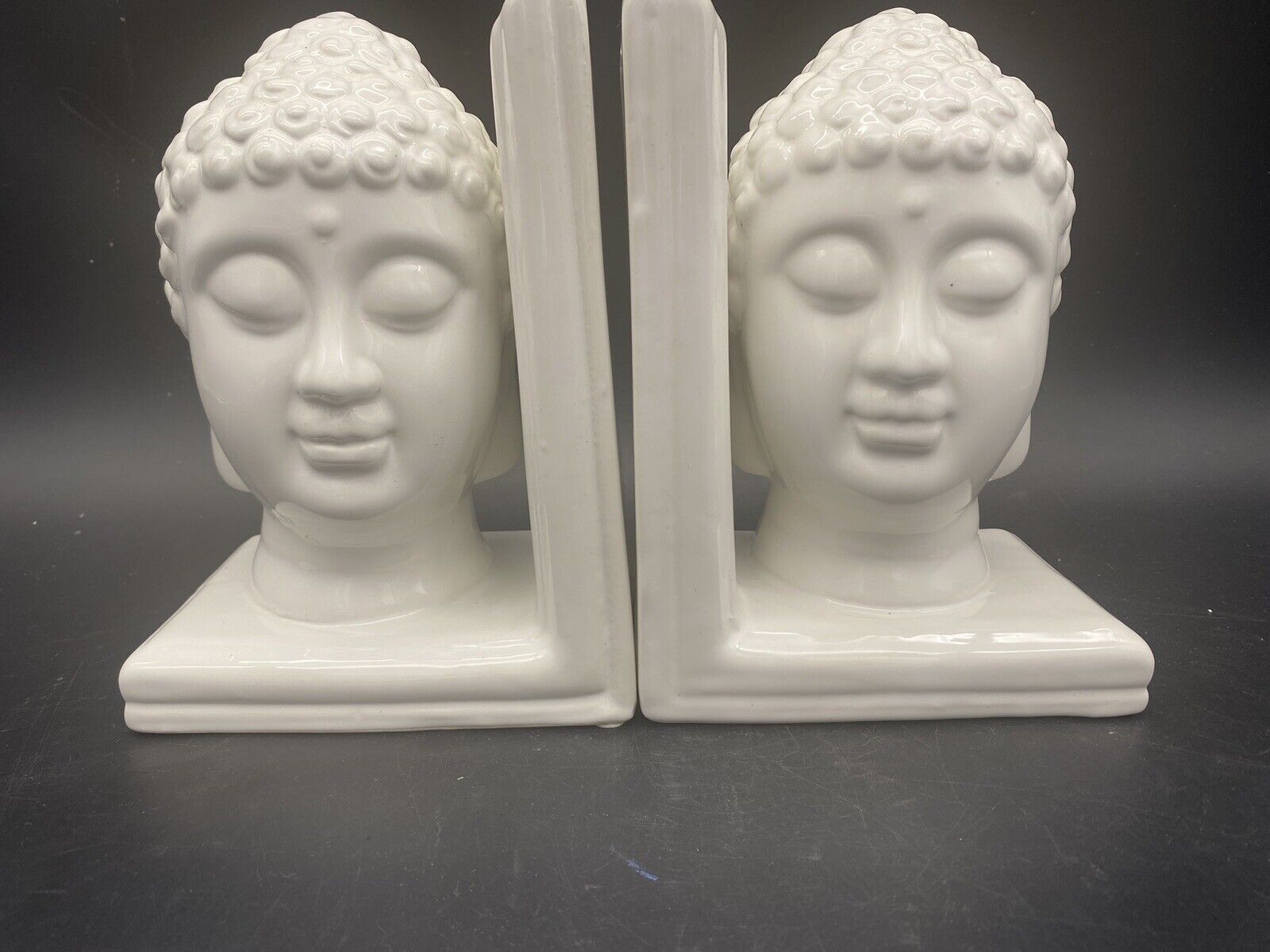 Bookends Buddha Zen White Ceramic Bookends Pair Buddha Theme Zen Decor Bookends