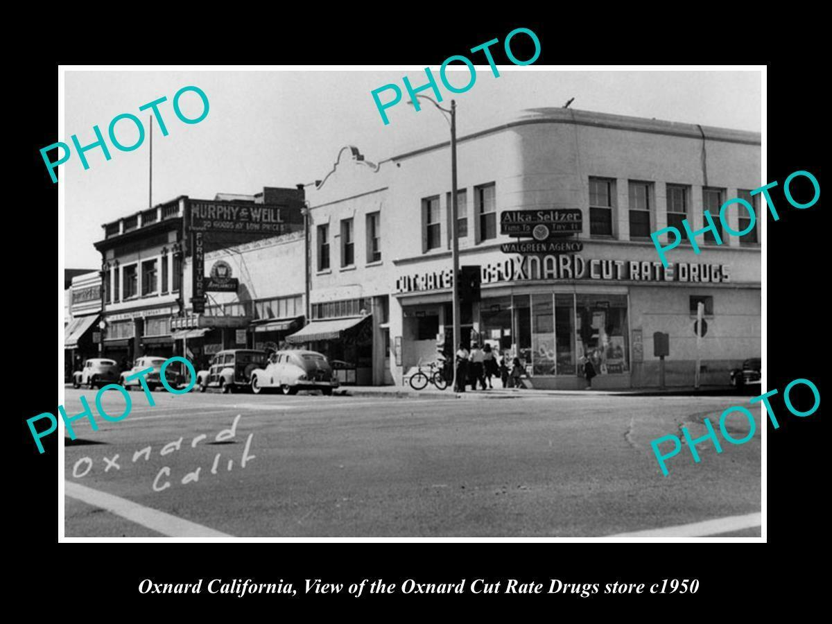 OLD POSTCARD SIZE PHOTO OF OXNARD CALIFORNIA THE CUT RATE DRUG STORE c1950