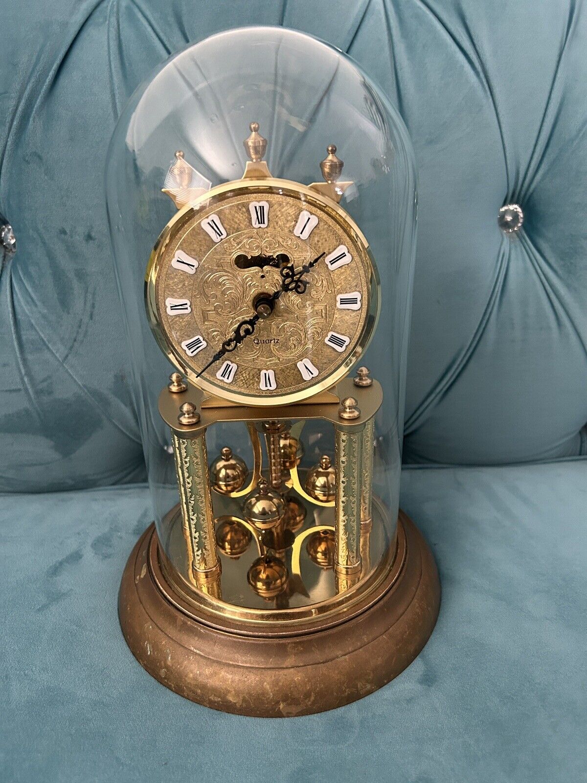Vintage SCHATZ Germany Brass & Glass Dome 400 Day German Anniversary Shelf Clock