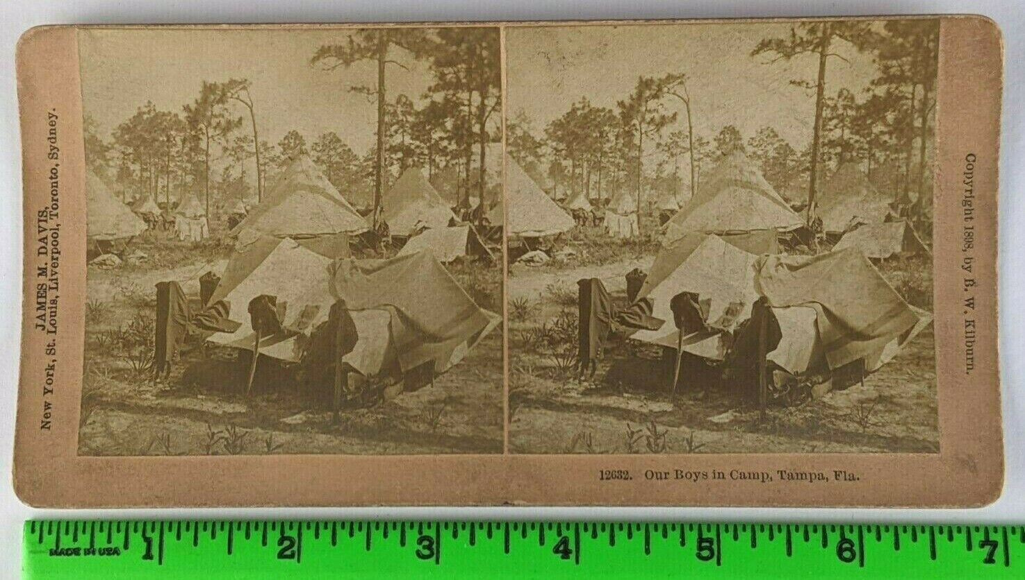 Vintage 1898 Our Boys in Camp Tampa FL Soldier Tents Encampment Stereoview Card