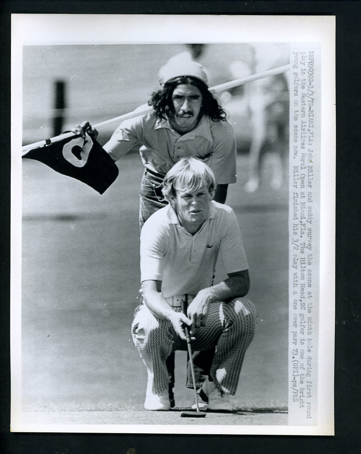Johnny Miller & caddie 1972 Doral Open Miami Florida Press Photo
