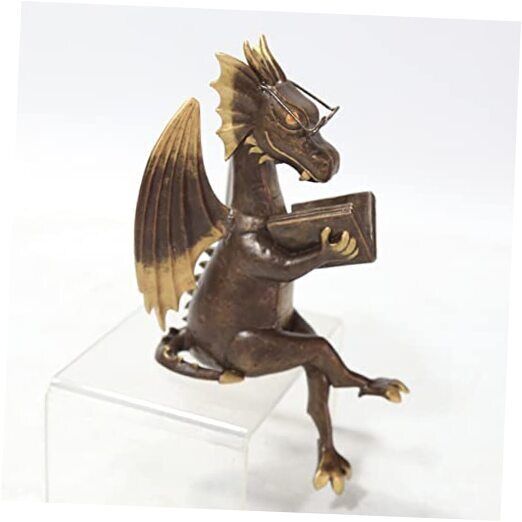Dragon Statue Imitate Antique Bronze Dragon Sculpture Reading Dragon Resin 