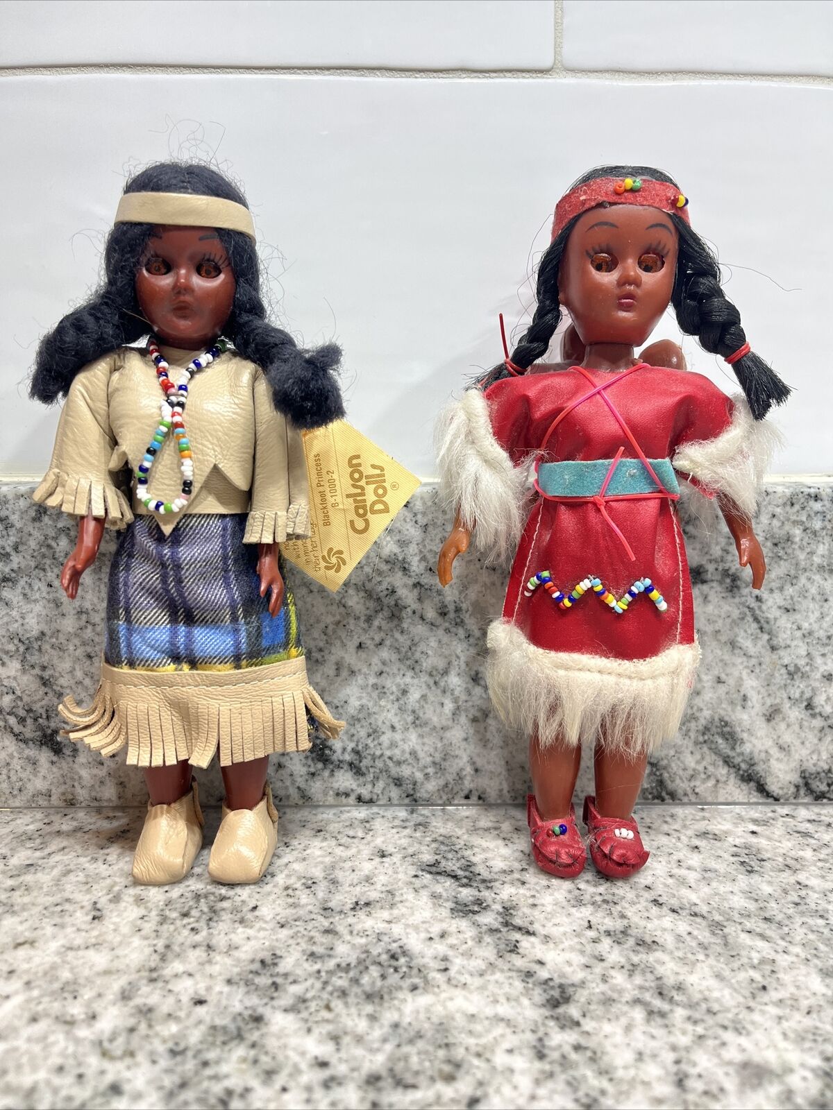Vintage Native American Indian Dolls (2) & Papoose Moveable Eyes with Babies
