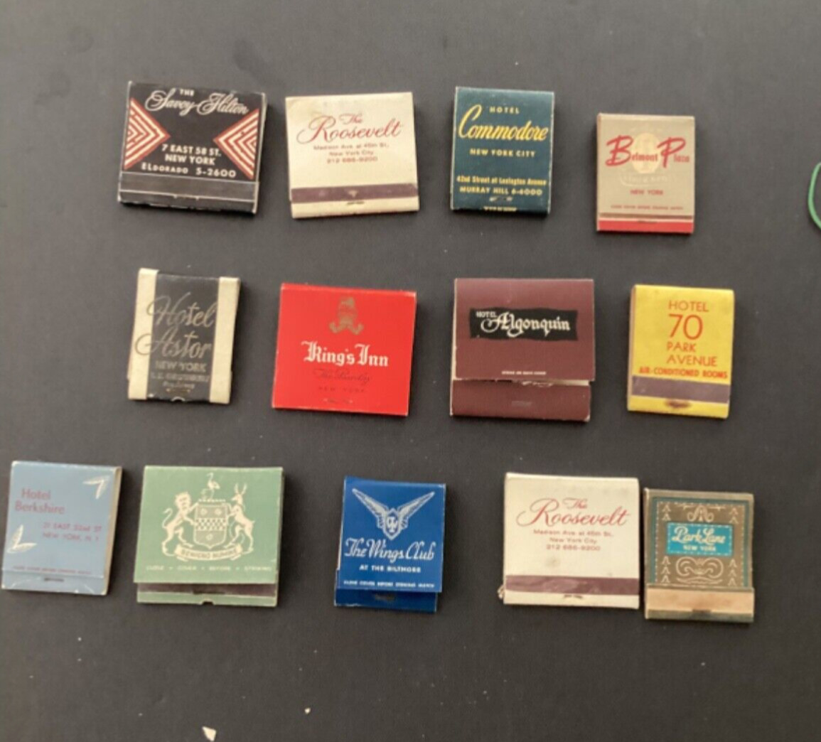 Vintage 13 matchbooks New York City High End Hotels