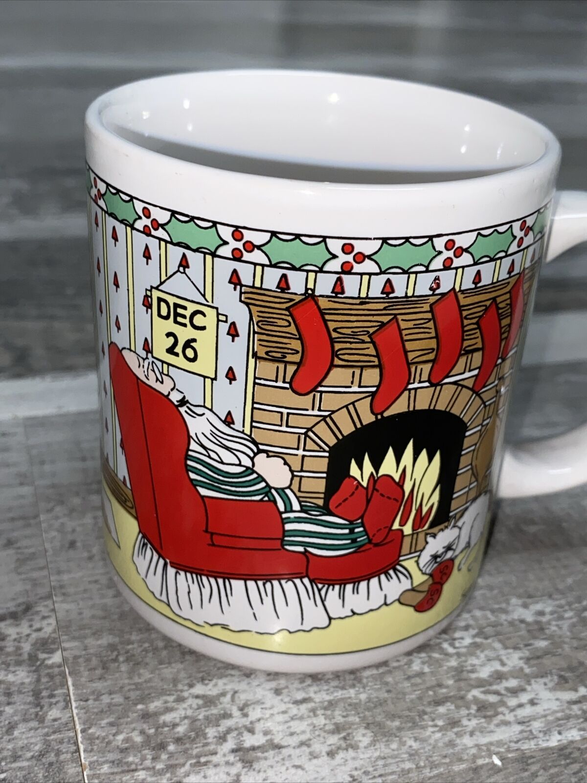 Finest Ceramics Christmas White Coffee Mug Santa Clause Dec 26th Signed Susan