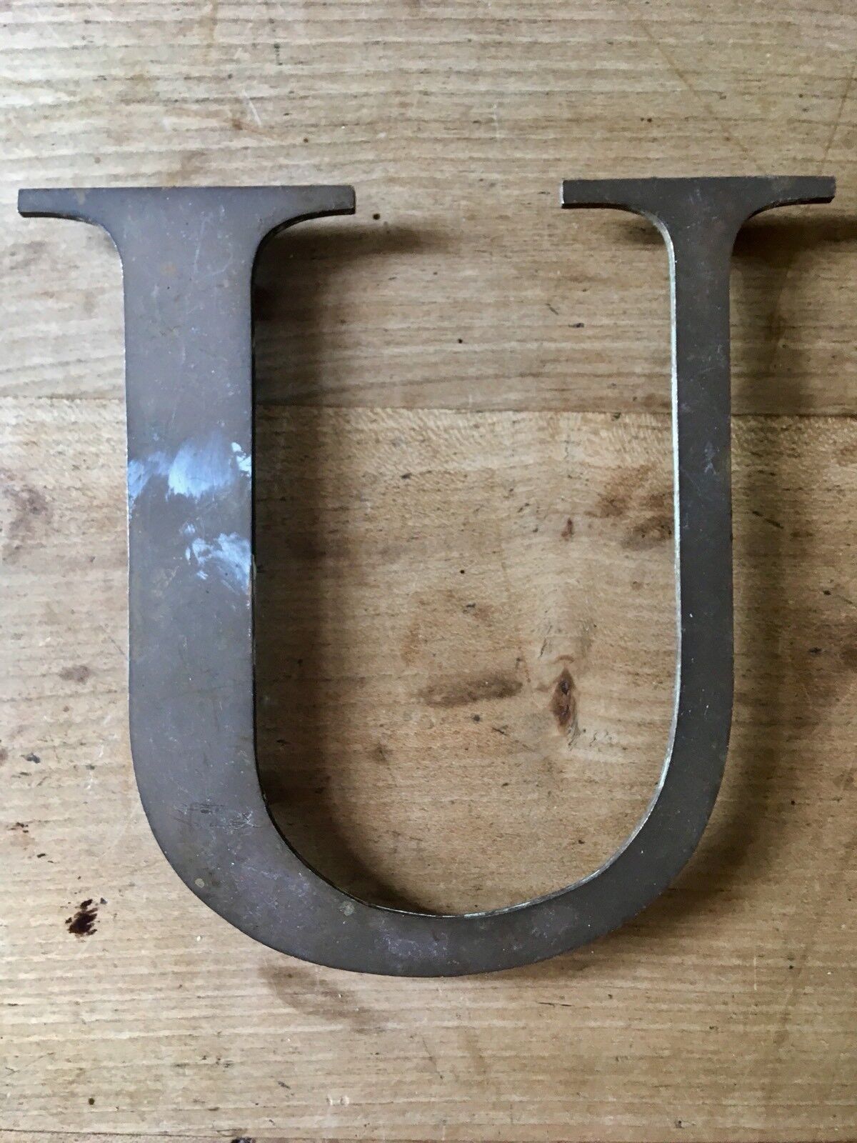 Brass Letter U Large 6” Typeface Alphabet Font Antique Vintage Reclaimed Item
