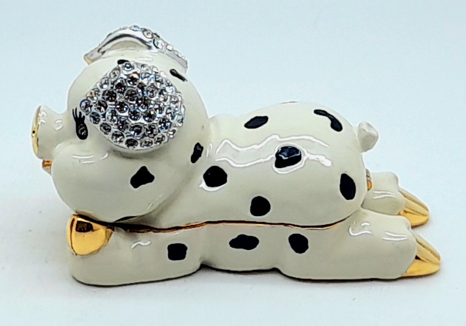 white pig metal enamel hinged Jewelry Trinket Box Vintage decorative ornaments