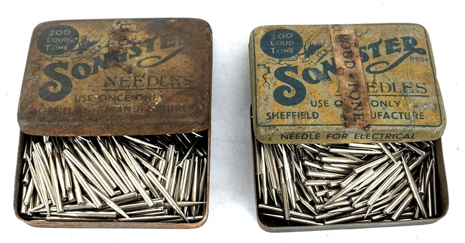 Pair Of Antique Collectible Original Gramophone SONGSTER  Old Tin Box Needles.