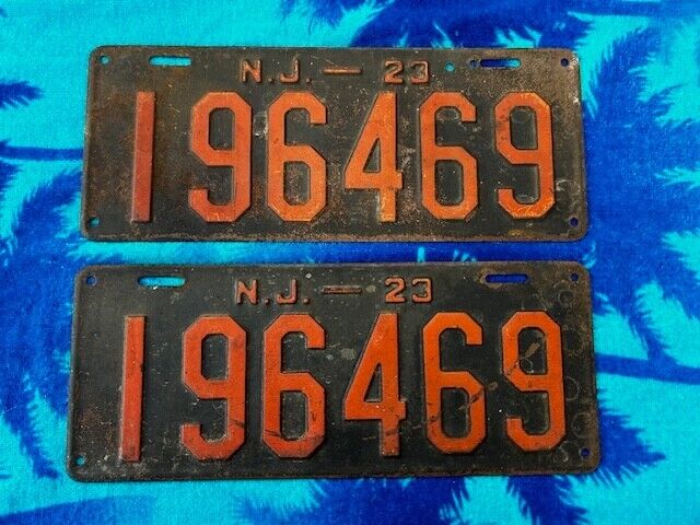 Rare Set of 2 New Jersey Antique 1923  Metal License Plates