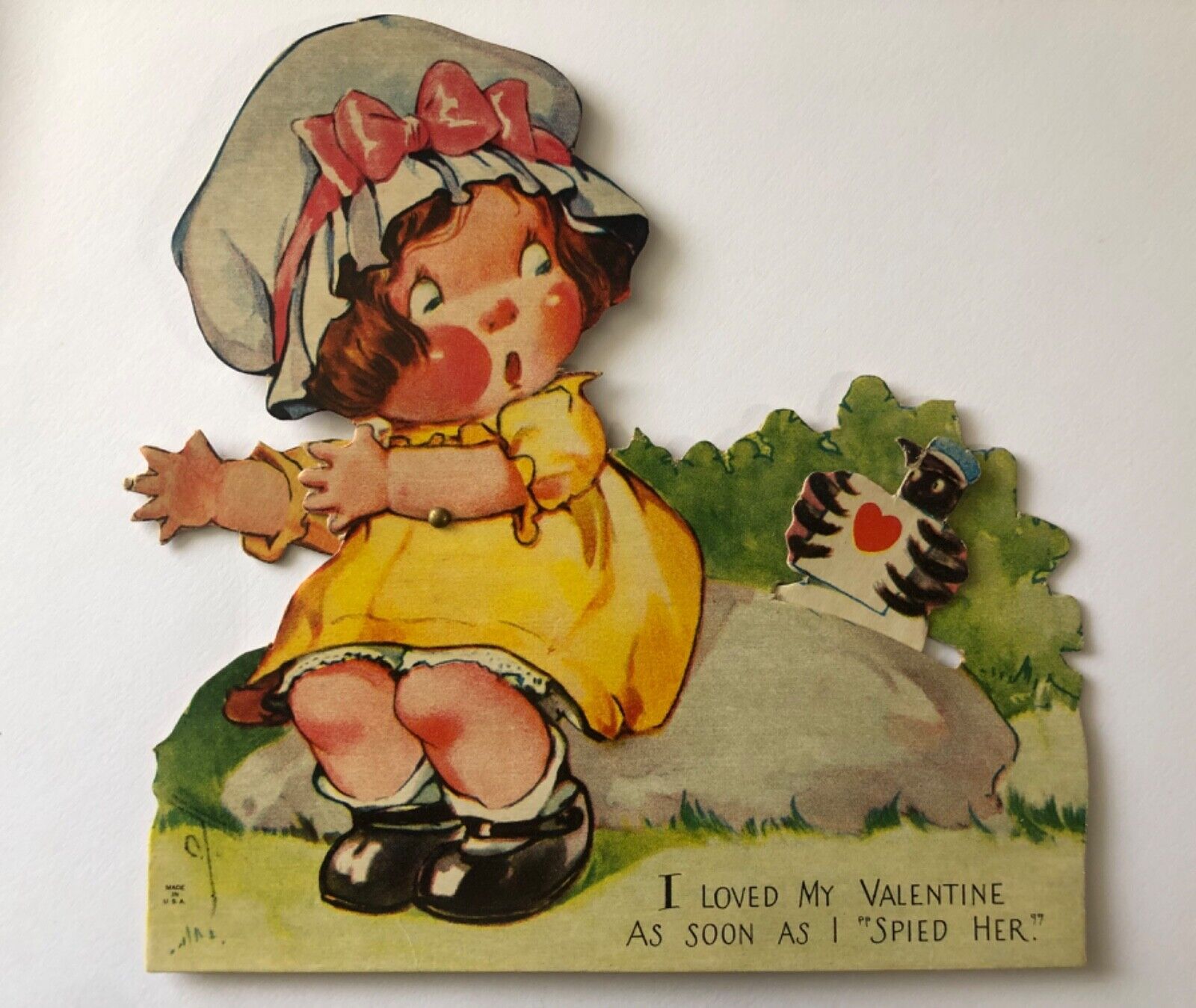 Valentine Card Little Miss Muffet Pull Down Arm Up Comes Spider 1930s