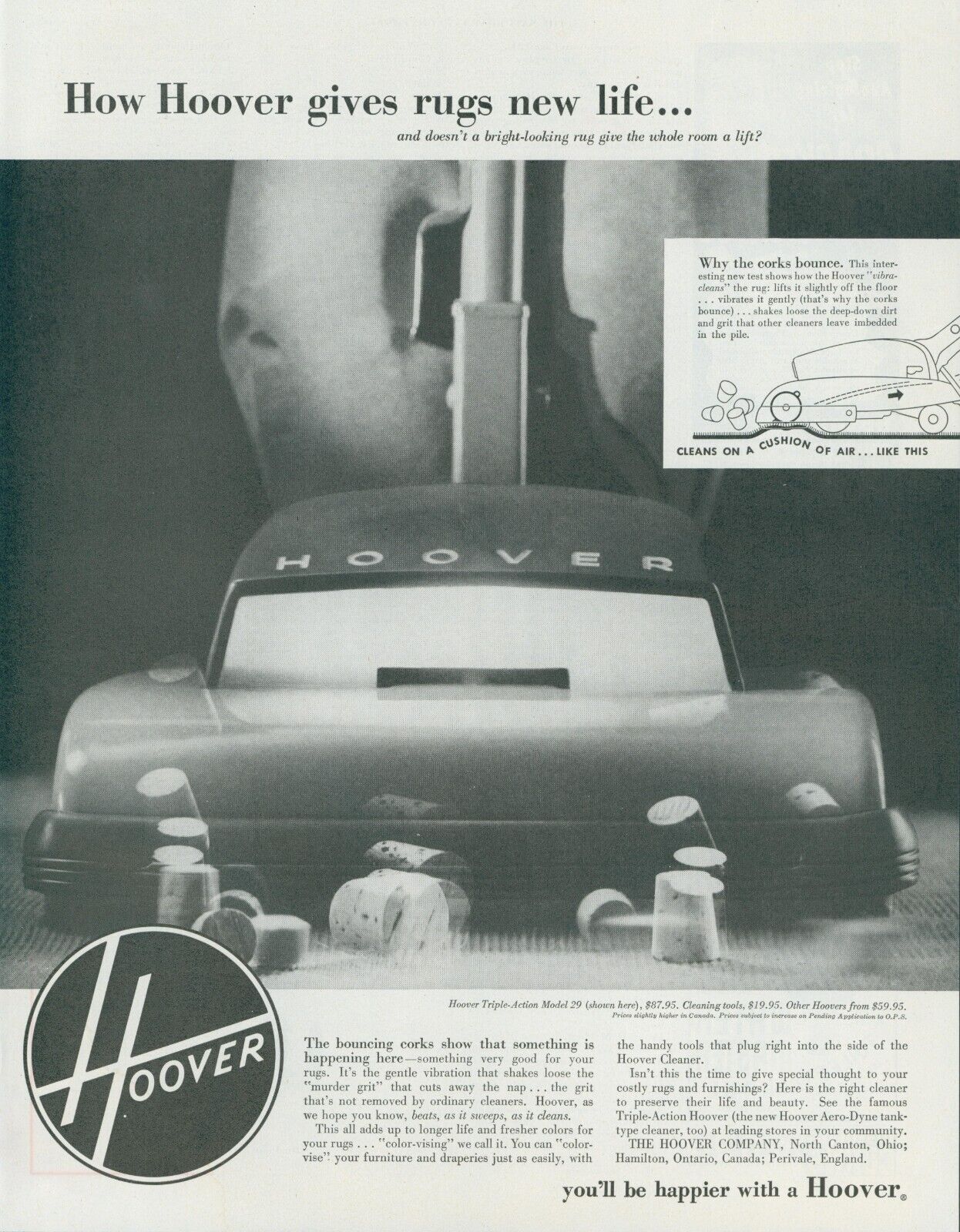 1952 Hoover Vacuum Corks Bounce Air Cushion Murder Grit Model 29 Print Ad SP10