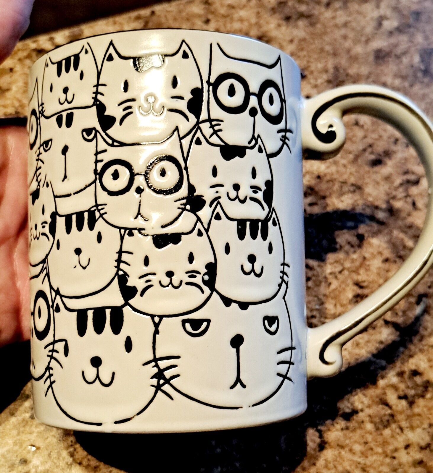 Spectrum CAT Happy/Grumpy  EMBOSSED 3D Cats  Mug Cup  Stoneware 16 oz 