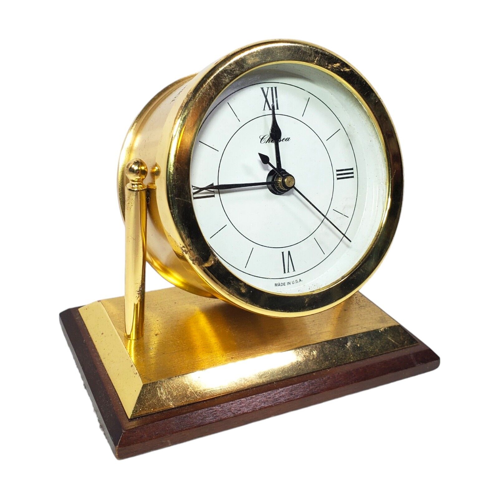 Chelsea Chatham Vintage Brass Quartz Desk Clock Solid Brass