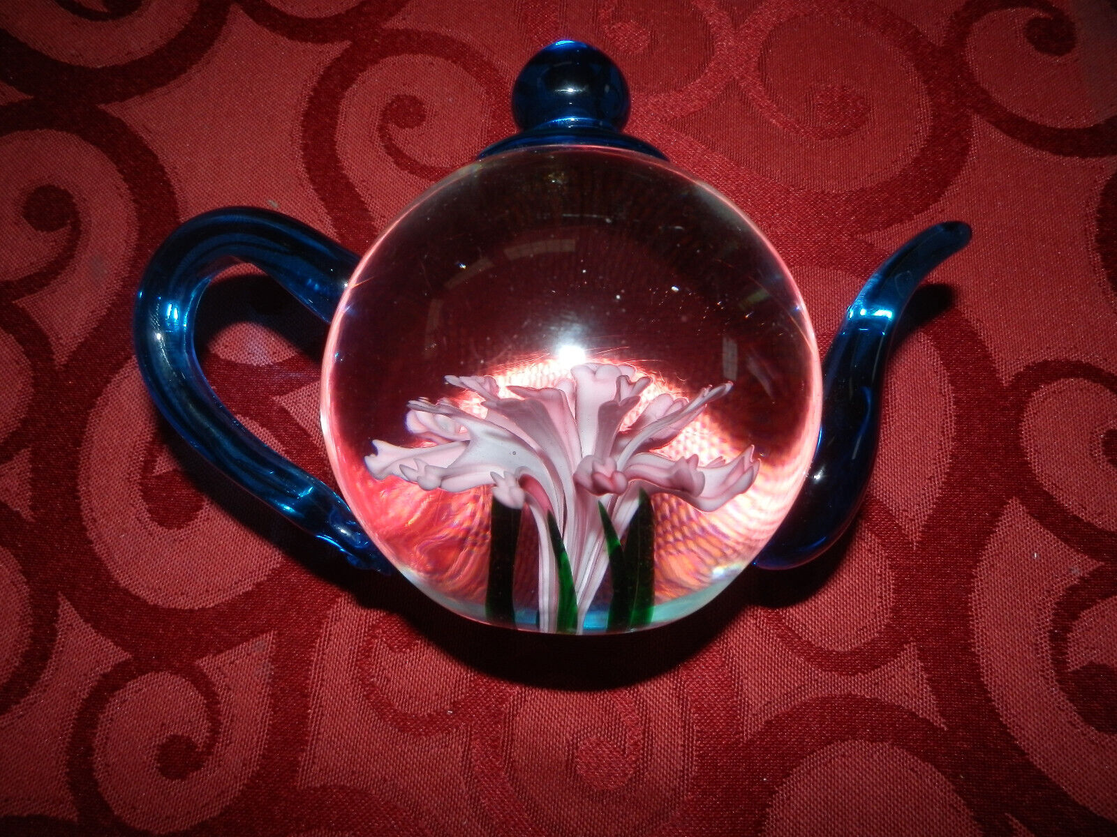 Dynasty Gallery Heirloom Collectibles Teapot Paperweight Blue Pink Blossom