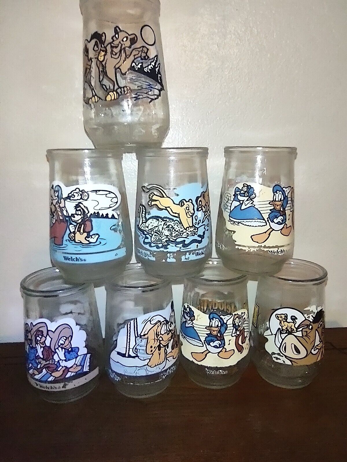 Lot Of 8 Vintage Welch’s Jelly Glass Jars -  8 Disney Glasses 