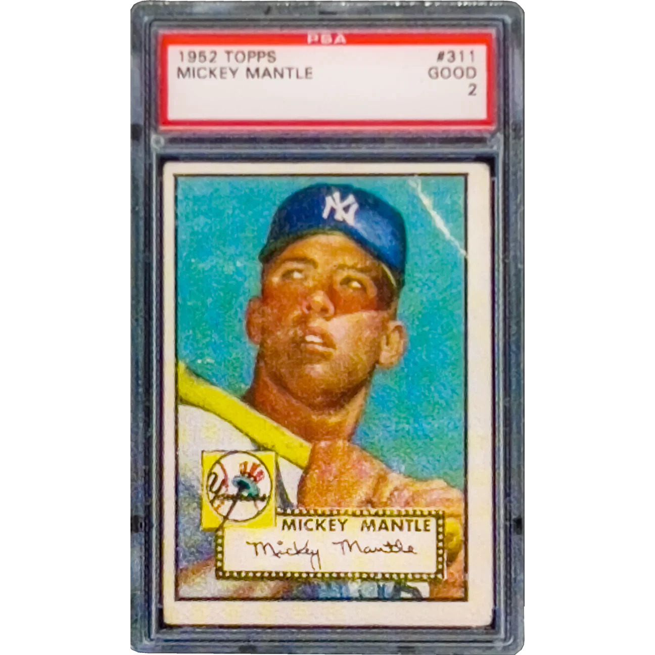 1952 Topps Mickey Mantle PSA 2 Autographed back Rookie Lapel Pin PBX-007-A P-239