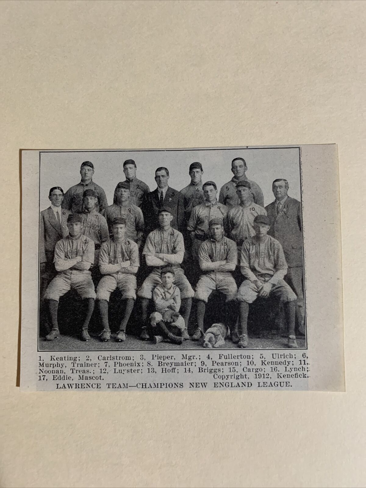 Lawrence Barristers New England Lg. Ray Keating 1912 Baseball Team Picture #2