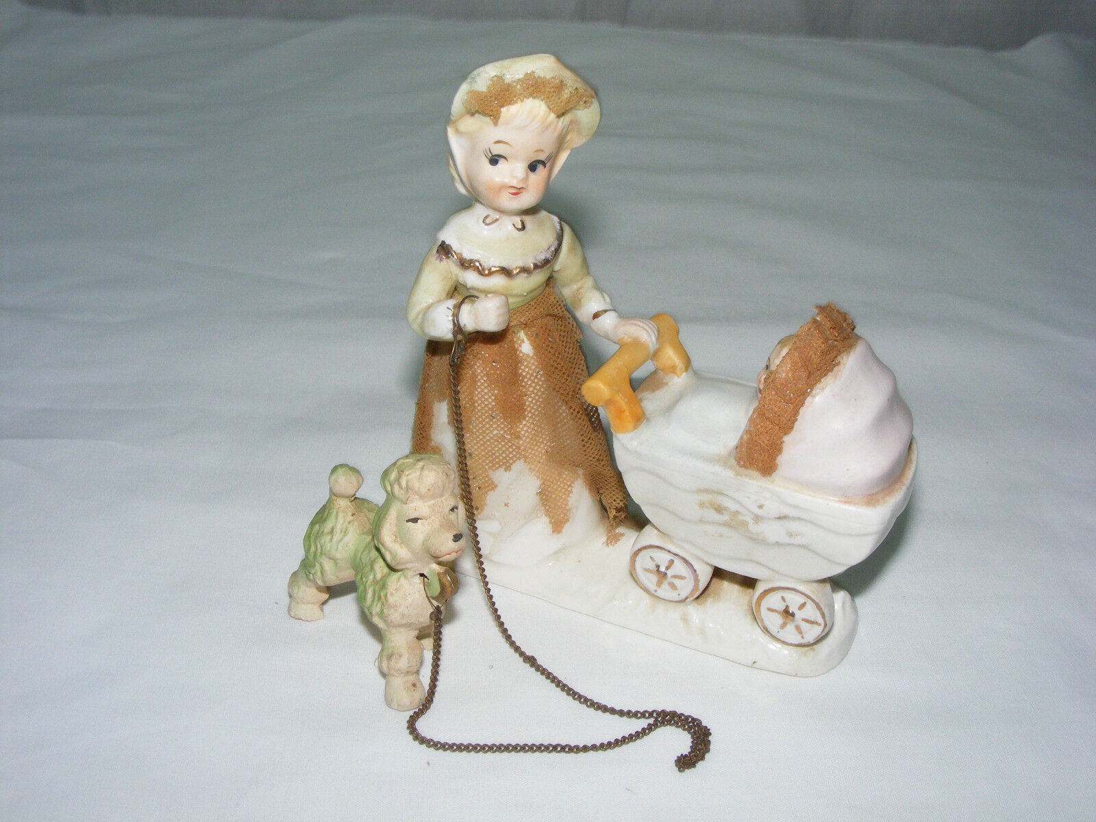 Vintage 1950\'s 60\'s Japan Porcelain Lady  Baby Carriage & Poodle Figurine