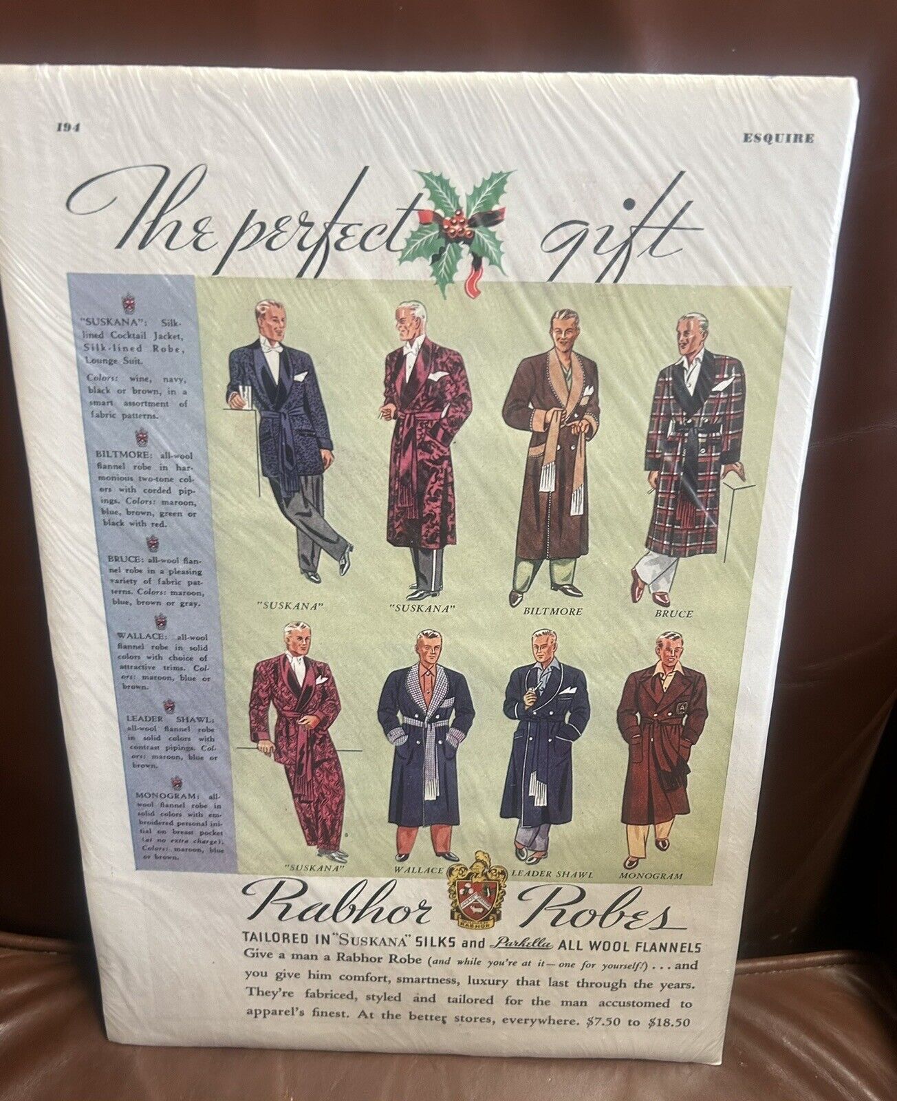 Vintage Rabhor Men’s Robes 10”x13” Ad-Plastic Wrap on Cardboard - See Pics